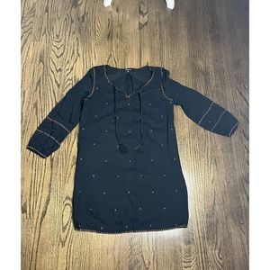 Madewell Boho Tunic Style Black Embroidered Dress Size Small